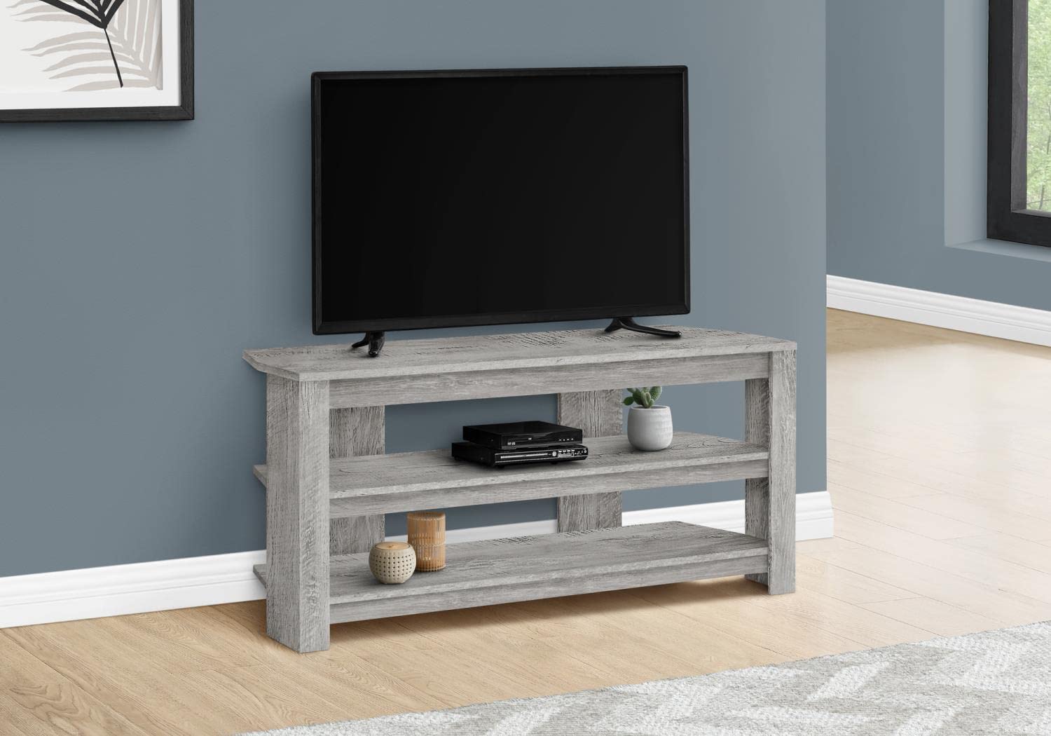 Monarch Specialties I 2501 Tv Stand, 42 Inch, Console, Media Entertainment Center, Storage Shelves, Living Room, Bedroom, Laminate, Grey, Contemporary, Modern