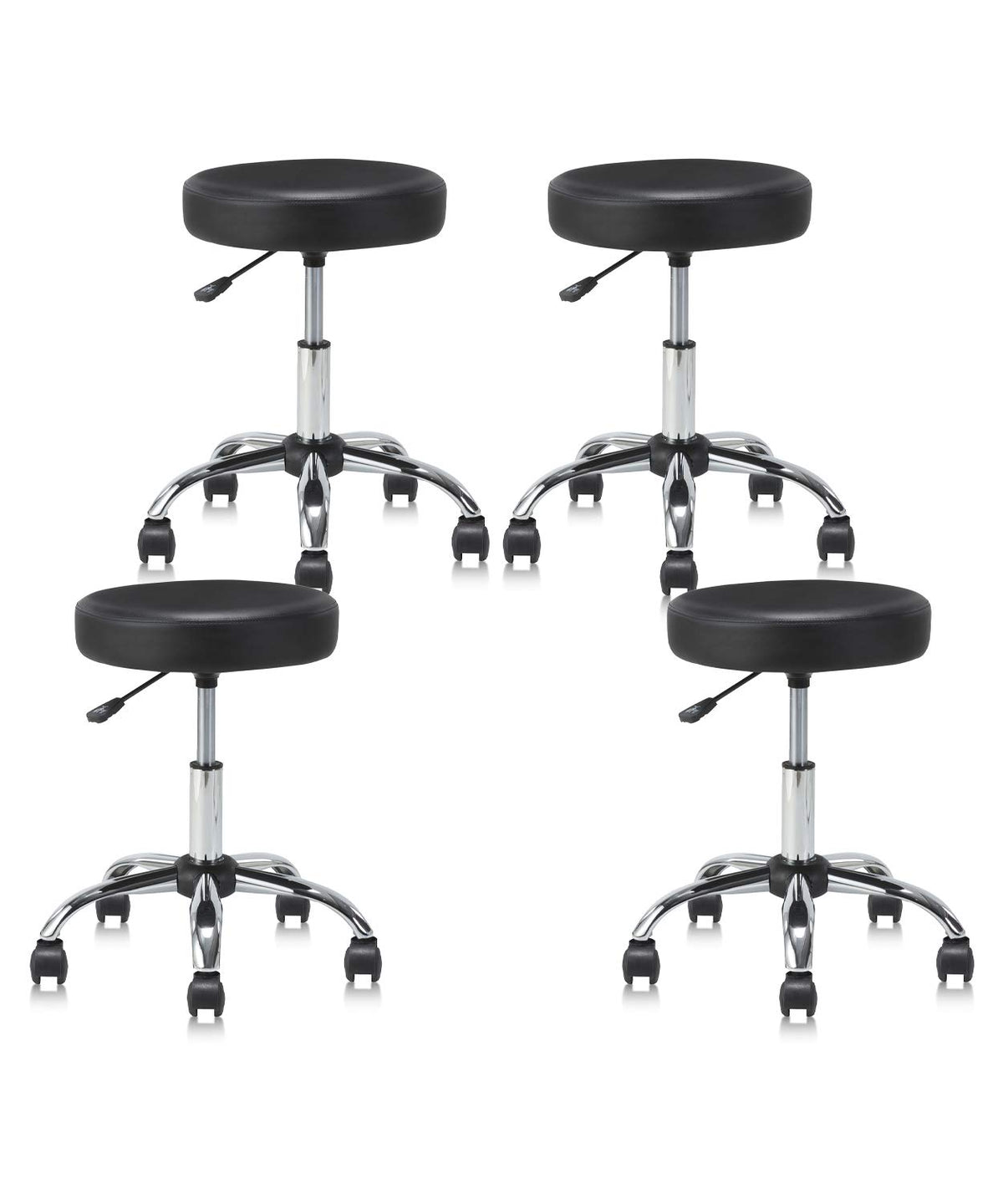 KLASIKA Set of 4 Round Rolling Stool Swivel with Wheels Adjustable Height Heavy Duty Wide Seat Drafting Stool Chair for Office S