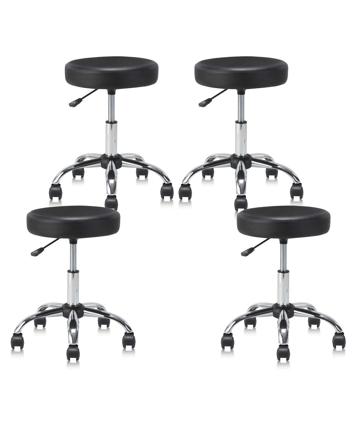 KLASIKA Set of 4 Round Rolling Stool Swivel with Wheels Adjustable Height Heavy Duty Wide Seat Drafting Stool Chair for Office S