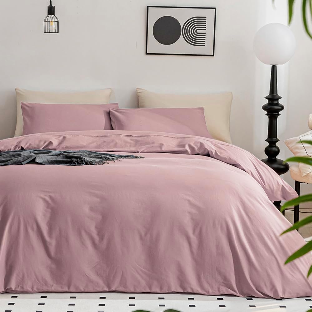 Jellymoni Cotton Duvet Cover Queen Size - 100% Washed Cotton Linen Feel Textured Comforter Cover, 3 Pieces Breathable Soft Beddi
