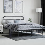 vidaXL Robust Metal Bed Frame with Headboard, Powder-Coated Steel Double Bed with Metal Slats and Maximum Storage Space, Black, Assembly Required