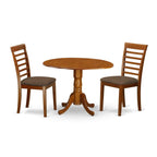East West Furniture DLML3-SBR-C 3 Piece Dining Set Contains a Round Dining Room Table with Dropleaf and 2 Linen Fabric Upholstered Kitchen Chairs, 42x42 Inch, Saddle Brown