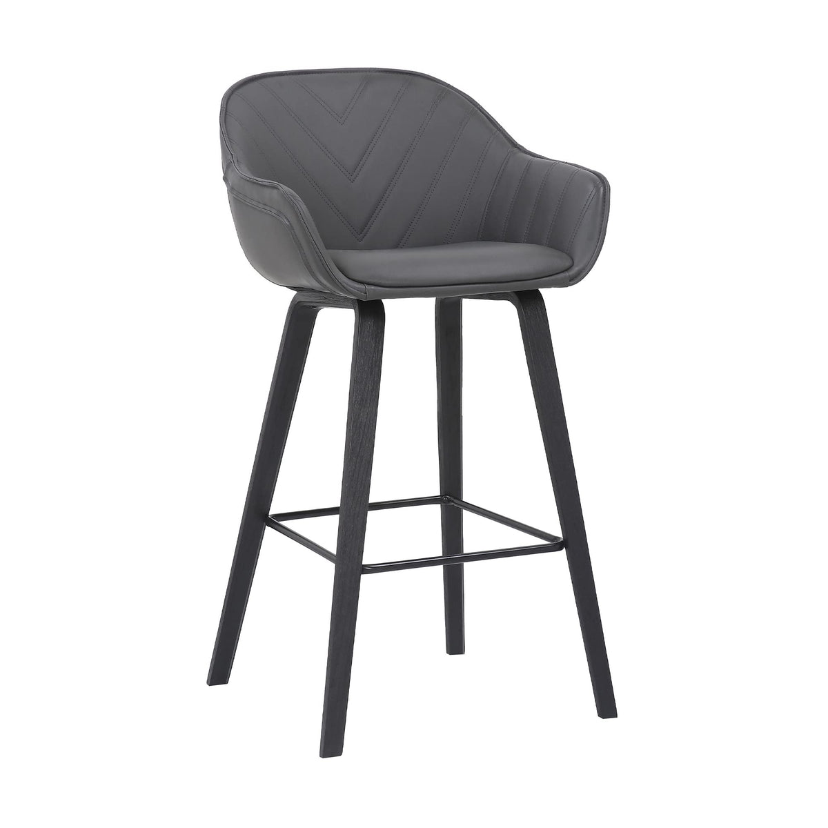 HomeRoots Metal, Wood, Faux Leather Gray Textured Faux Leather Modern Bar Stool