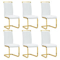 Gopop Modern Dining Chairs Set Of 6,High Back White Kitchen Chairs,Faux Leather Side Chair With Gold Plated Metal Legs,Easy To C