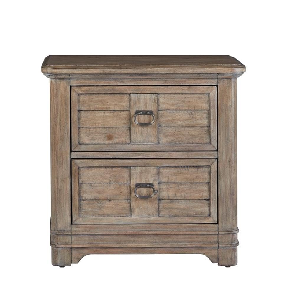 Meadowbrook Beige Antique Sand Wood Two Drawer Farmhouse Style Nightstand