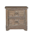Meadowbrook Beige Antique Sand Wood Two Drawer Farmhouse Style Nightstand