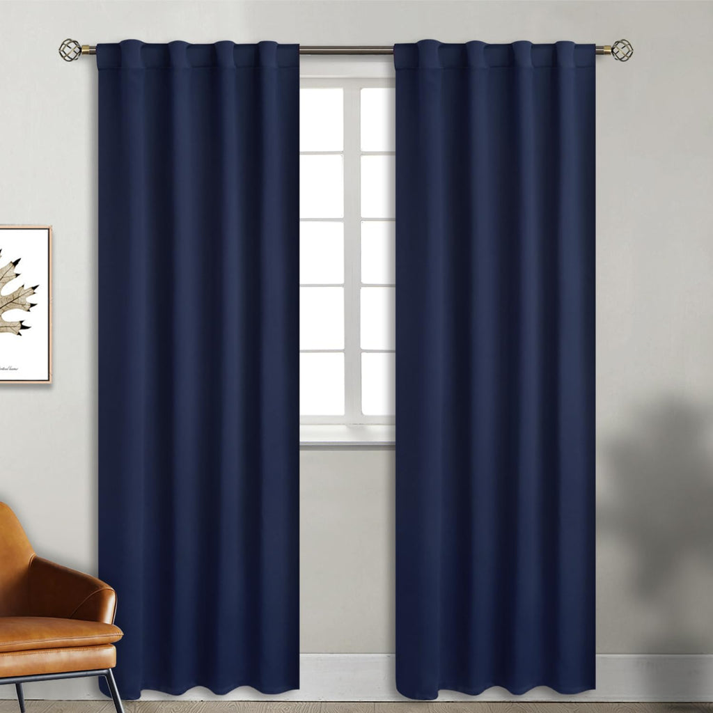 Bgment Rod Pocket And Back Tab Blackout Curtains For Bedroom - Thermal Insulated Room Darkening Curtains For Living Room, 2 Window Curtain Panels (38 X 84 Inch, Navy Blue)