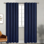 Bgment Rod Pocket And Back Tab Blackout Curtains For Bedroom - Thermal Insulated Room Darkening Curtains For Living Room, 2 Window Curtain Panels (38 X 84 Inch, Navy Blue)