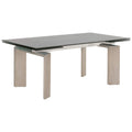 Benjara Tempered Glass Top Extendable Dining Table with Double Pedestal Base, Gray