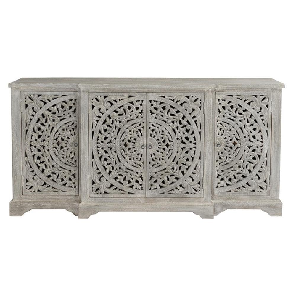 Kosas Home Aurora 4-Door Transitional Mango Wood Sideboard in Gray