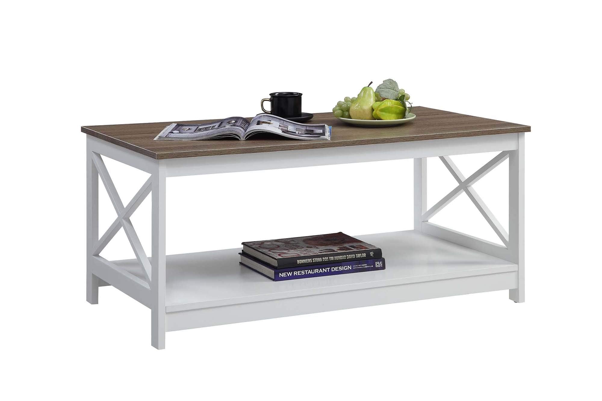 Convenience Concepts Oxford Coffee Table with Shelf, Driftwood/White