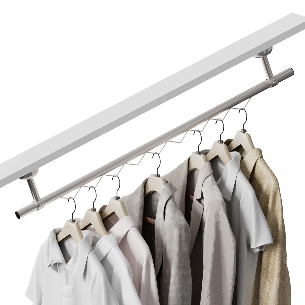 YAGEANNL Closet Rail Hanging Closet Rod Ceiling Clothes Rack Any Angle Hanging Rail Clothes Rod Wall Mount Sloped Ceiling Soluti