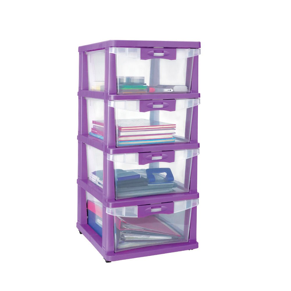 Nilkamal Chests Of 4 Drawers Chtr24Nt |MultiPurpose Storage Organizer For Kids, School,And Home |Easy Assembly|Violet Colour