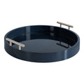 Kate And Laurel Lipton Modern Round Tray, 15.5 Diameter, Navy and Silver, Decorative Accent Tray for Storage and Display