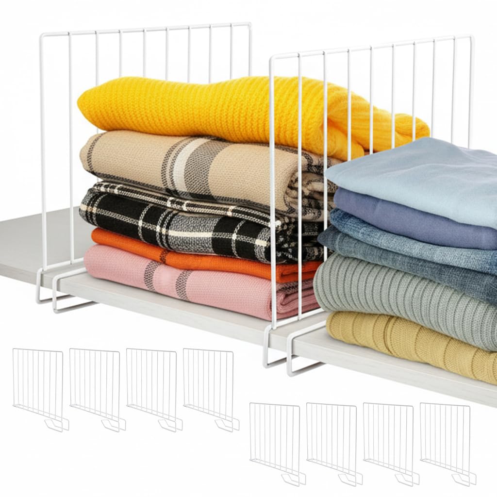 ziroland 8Pack 9 Metal Shelf Dividers for Wood Closet Shelves White