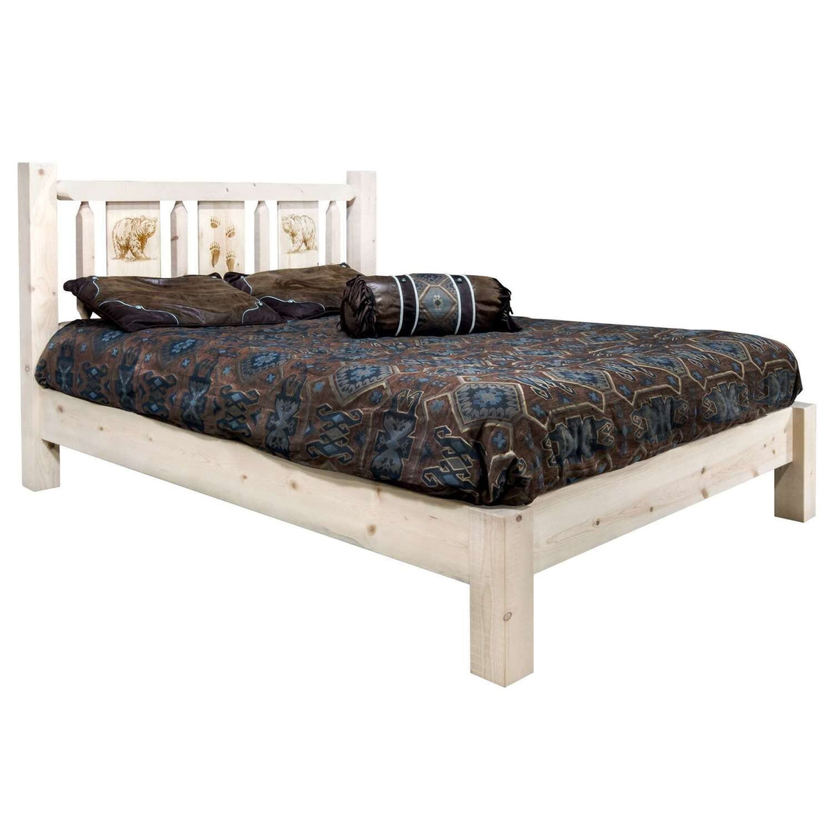 Montana Woodworks Bear Design Laser Engraved Platform Bed in Natural (Cal King:94 in. L x 76 in. W x 47 in. H (196 lbs.))