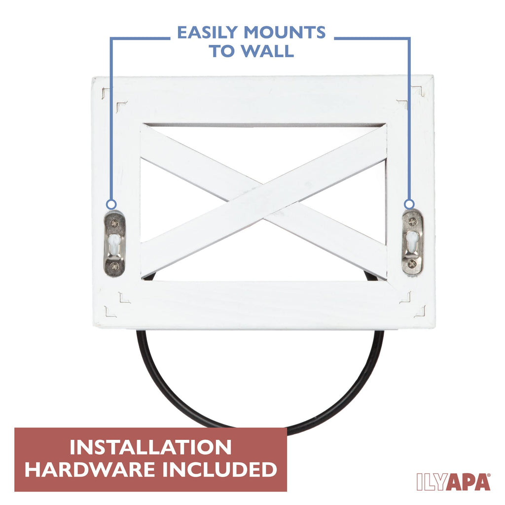 Ilyapa Rustic Hand Towel Ring For Bathroom- Wall Mounted Bathroom Hand Towel Holder - White Wood & Black Metal Ring, Farmhouse D