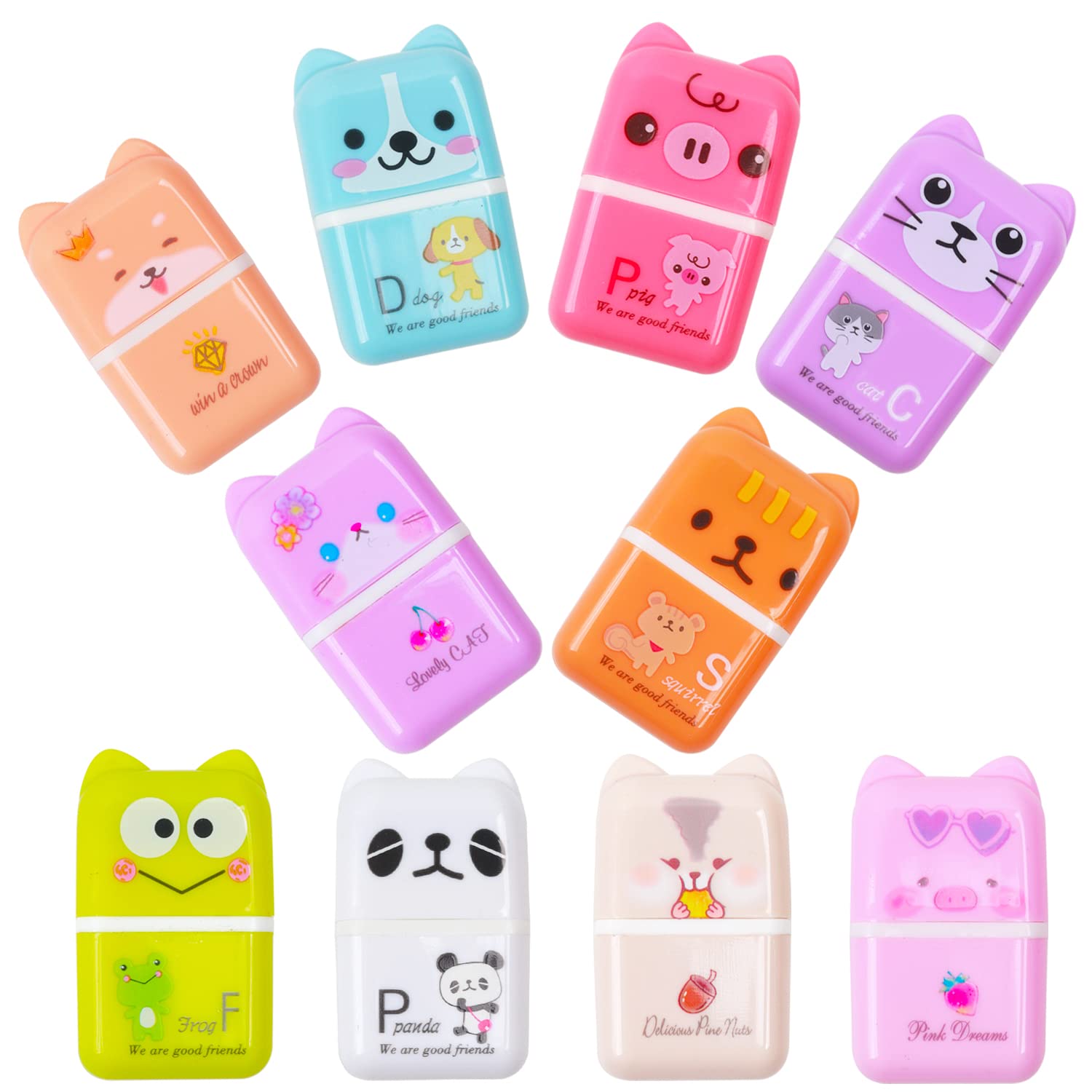 10 Pcs Cute Eraser, Cartoon Animal Themed Roller Eraser, Erasers For Kids, Eraser With Cover And Roller For Kids Office School S