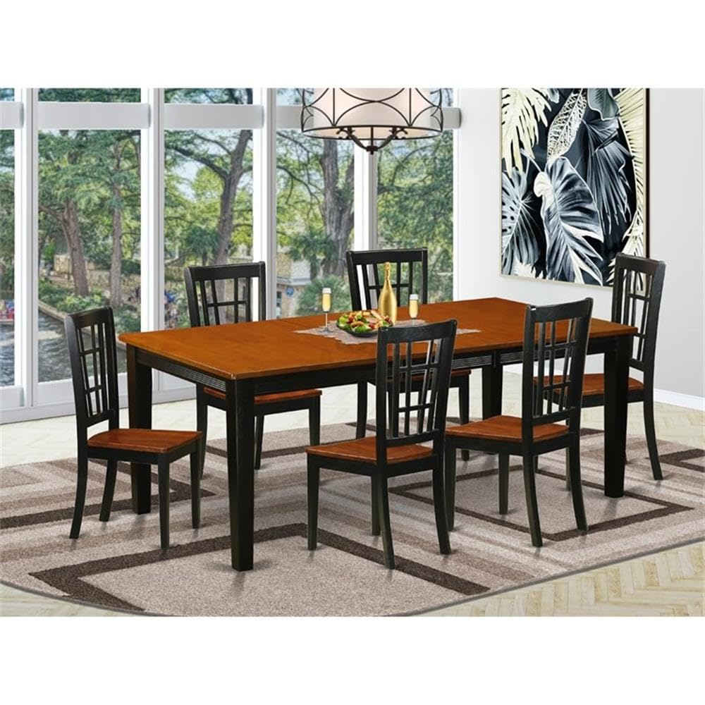 East West Furniture QUNI7-BCH-W 7 Piece Kitchen Table Set Consist of a Rectangle Dining Table with Butterfly Leaf and 6 Dining Room Chairs, 40x78 Inch, Black & Cherry