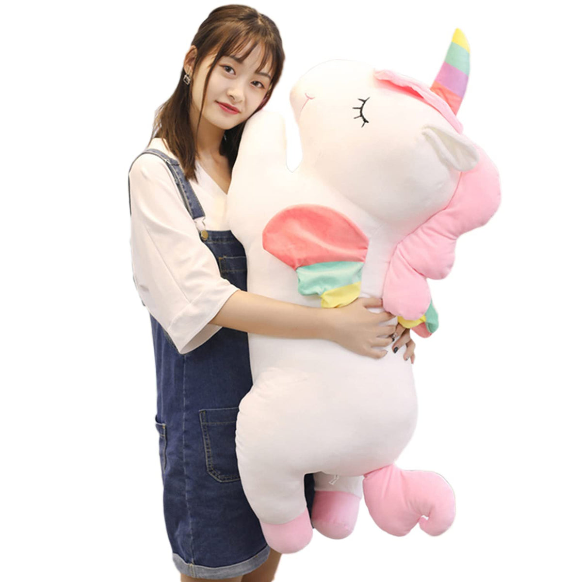 Hitoshe Unicorn Plush Hugging Pillow, Big Unicorn Stuffed Animal Body Pillow Toy Gifts For Kids, Valentine, Christmas (White, 39