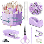 Gawsey Purple Desk Organizers And Accessories 10Pcs Set With 360-Degree Rotating Pen Holder, Tape Dispenser, Stapler, Staple Rem