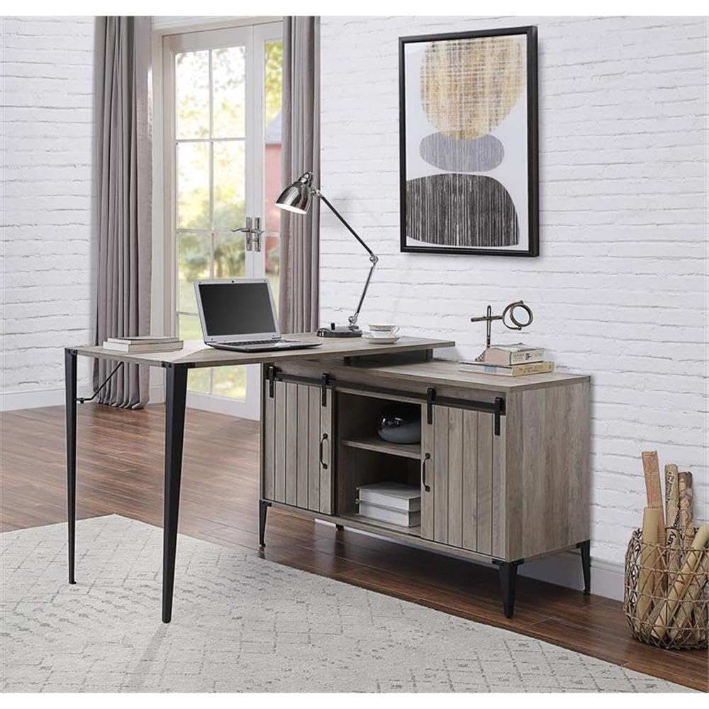 Acme Zakwani Wooden Writing Desk with Storage in Gray Oak and Black