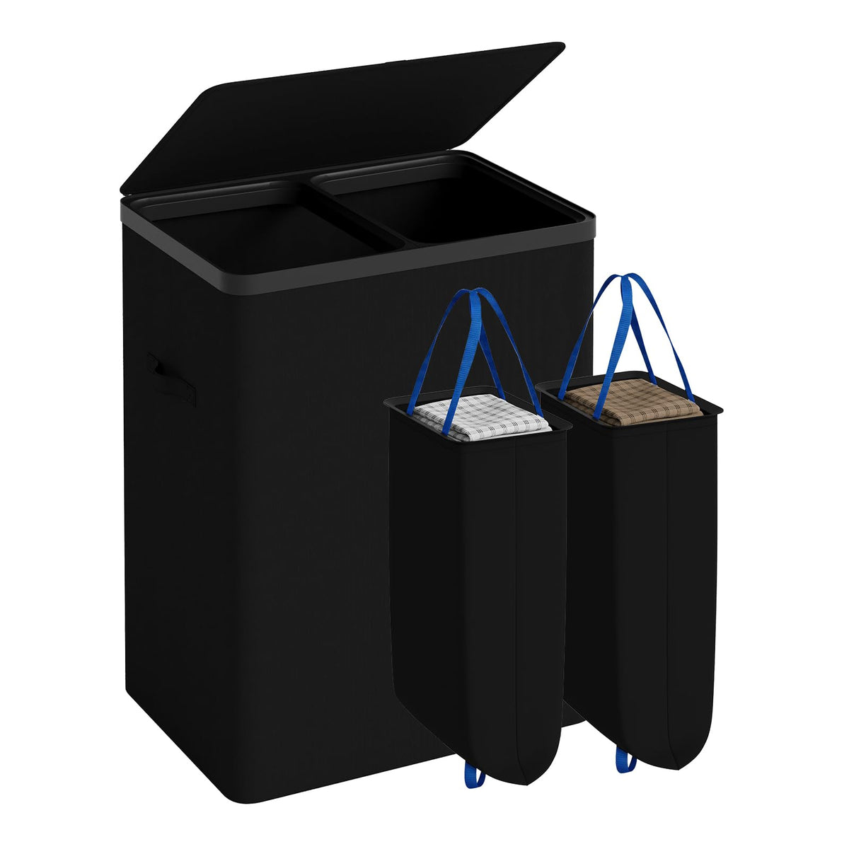 Double Laundry Hamper with Lid, 150L Large Laundry Basket 2 Compartments