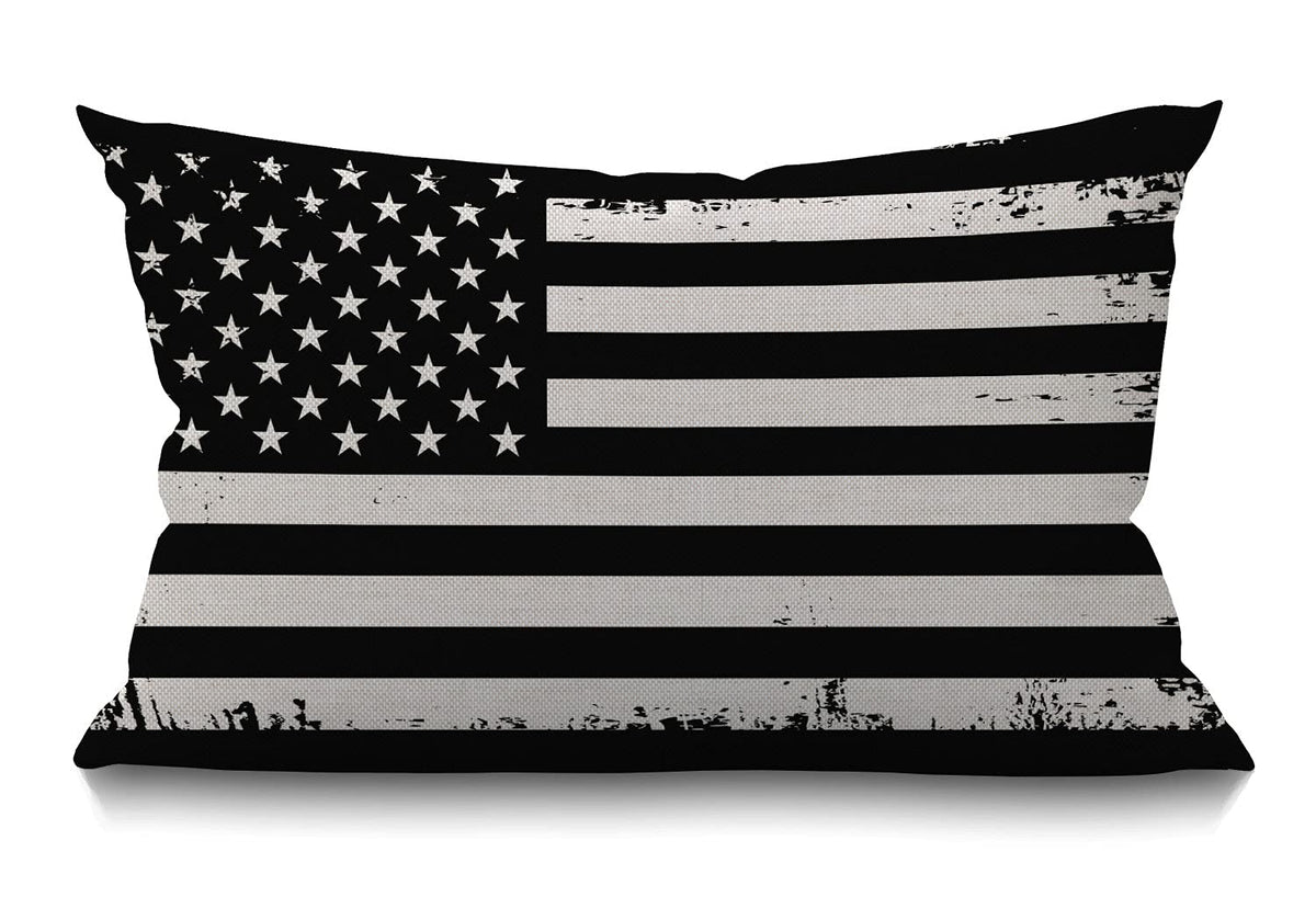 Smooffly Grunge American Flag Usa Flag Black And White Waist Lumbar Cotton Linen Home Living Room Decorative Throw Pillow Cases