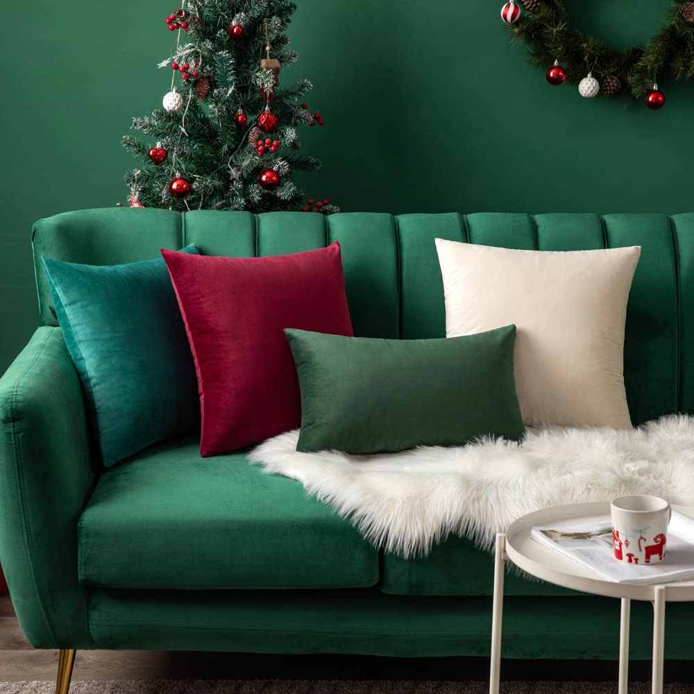 Miulee Christmas Velvet Pillow Cover Decorative Square Pillowcase Soft Solid Cushion Case For Sofa Bedroom Car 26 X 26 Inch Cream White