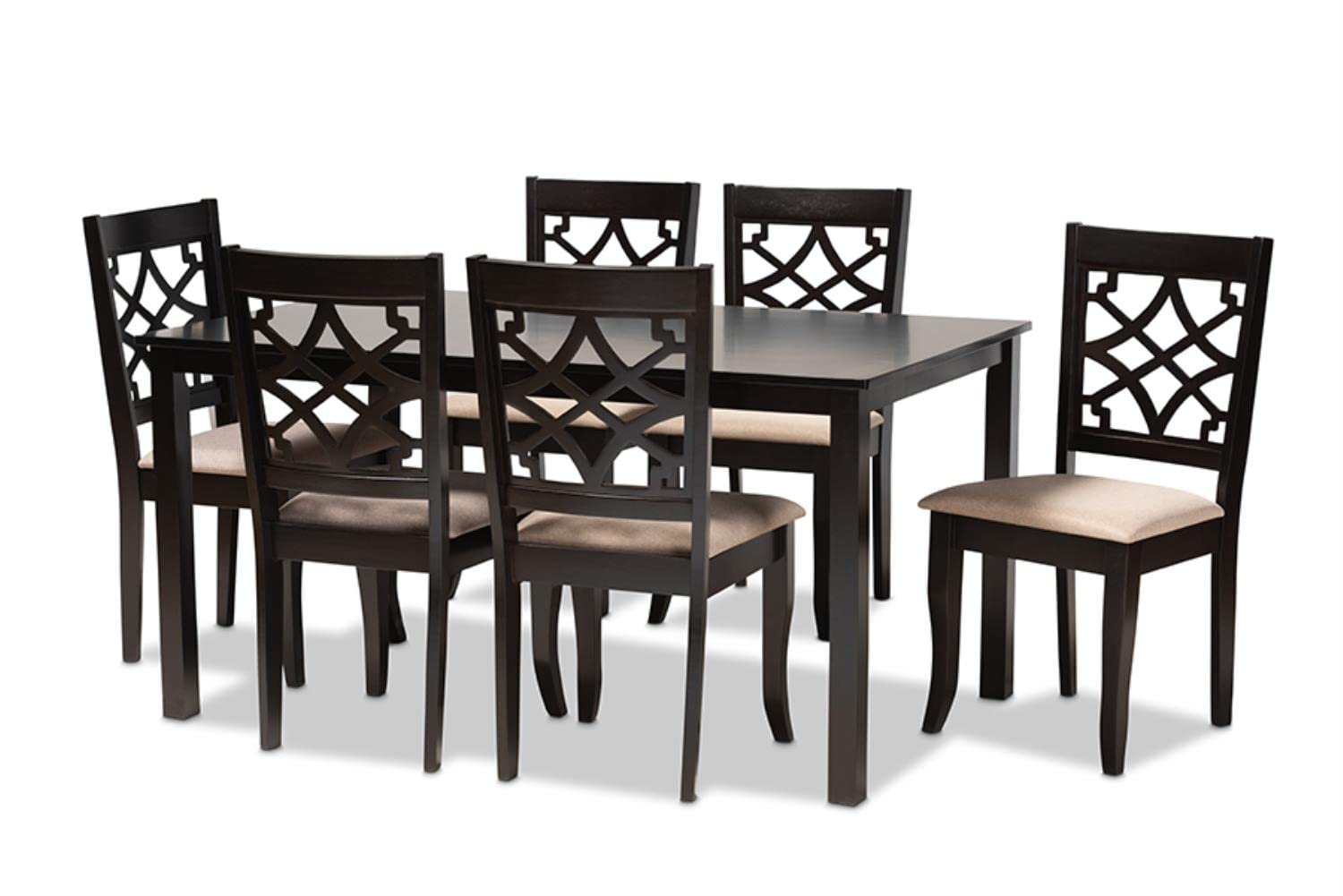 Baxton Studio Mael Modern and Contemporary Sand Fabric Upholstered and Espresso Brown Finished Wood 7-Piece Dining Set