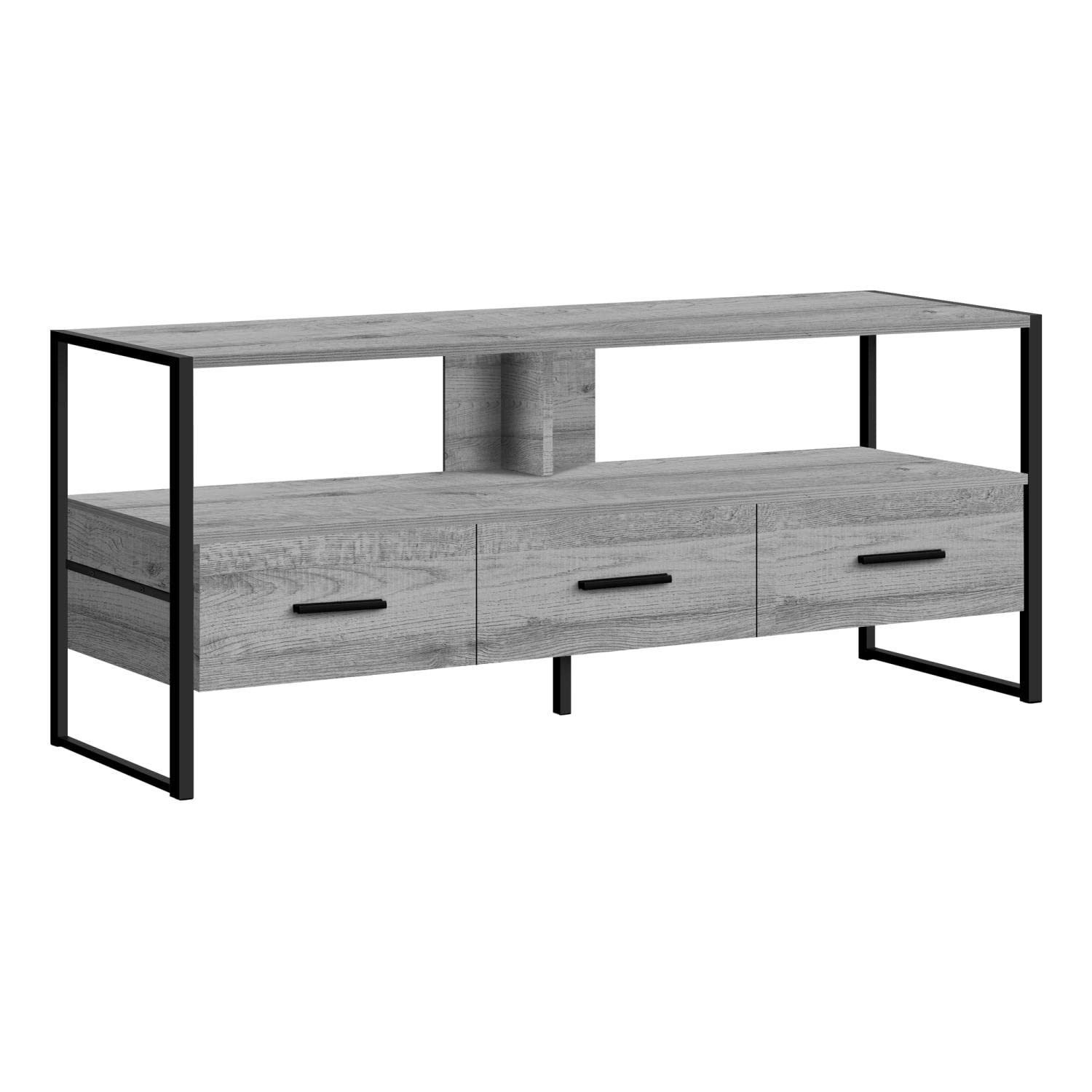 Monarch Specialties I 2617 Tv Stand, 48 Inch, Console, Media Entertainment Center, Storage Drawers, Living Room, Bedroom, Laminate, Metal, Grey, Black