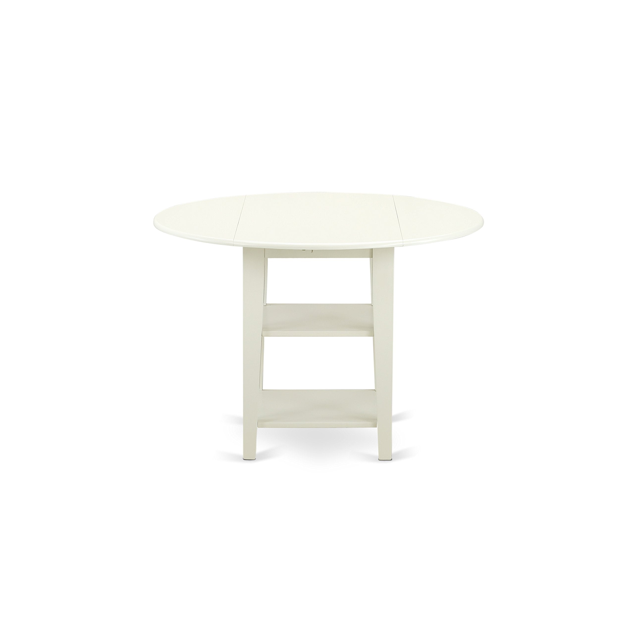 East West Furniture Sucl3-Lwh-W 3 Piece Dining Room Furniture Set Contains A Round Kitchen Table With Dropleaf & Shelves And 2 Dining Chairs, 42X42 Inch, Linen White