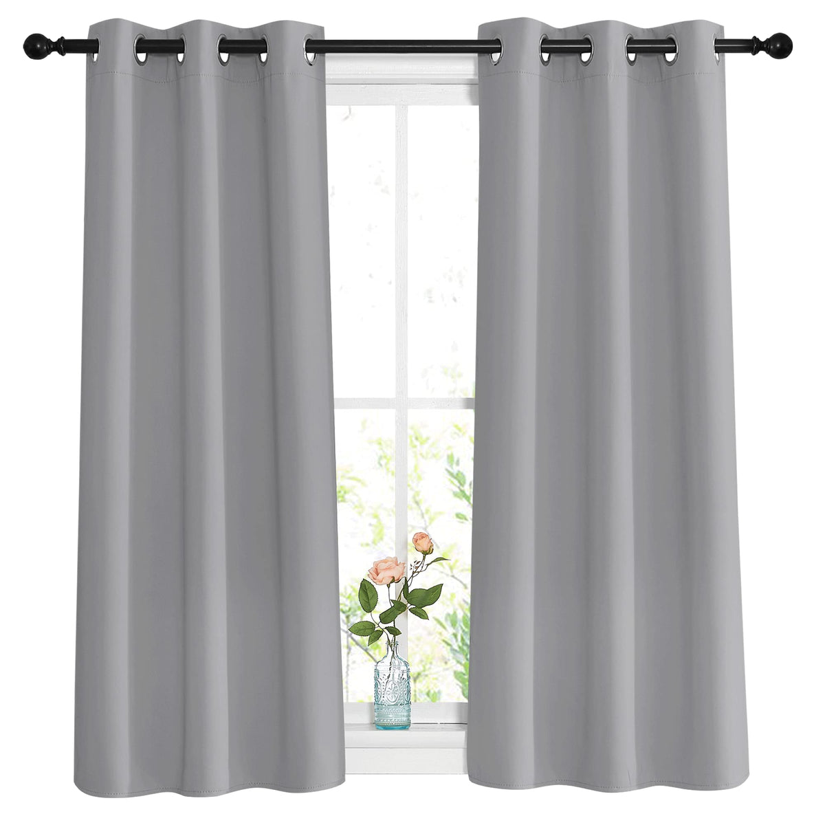Nicetown Blackout Sliver Grey Curtains For Bedroom - Window Treatment Thermal Insulated Solid Grommet Room Darkening Vertical Dr