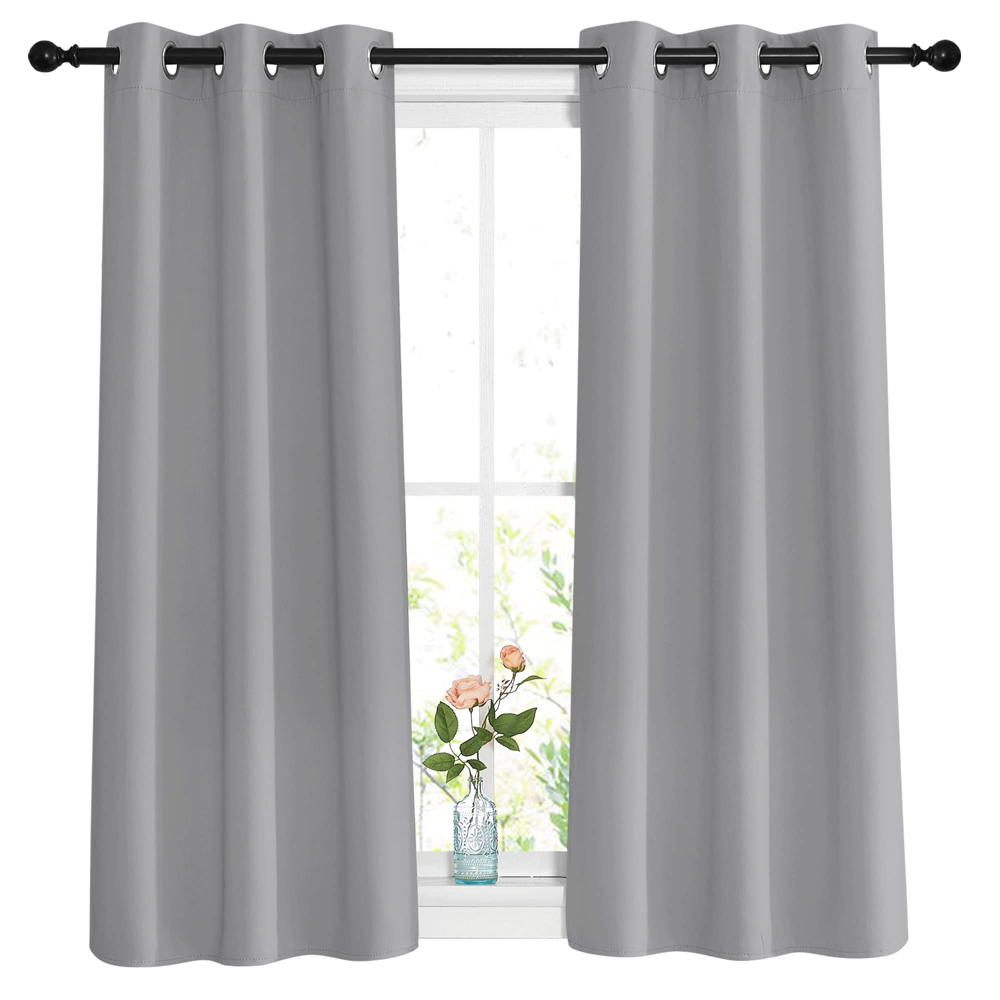 Nicetown Blackout Sliver Grey Curtains For Bedroom - Window Treatment Thermal Insulated Solid Grommet Room Darkening Vertical Dr