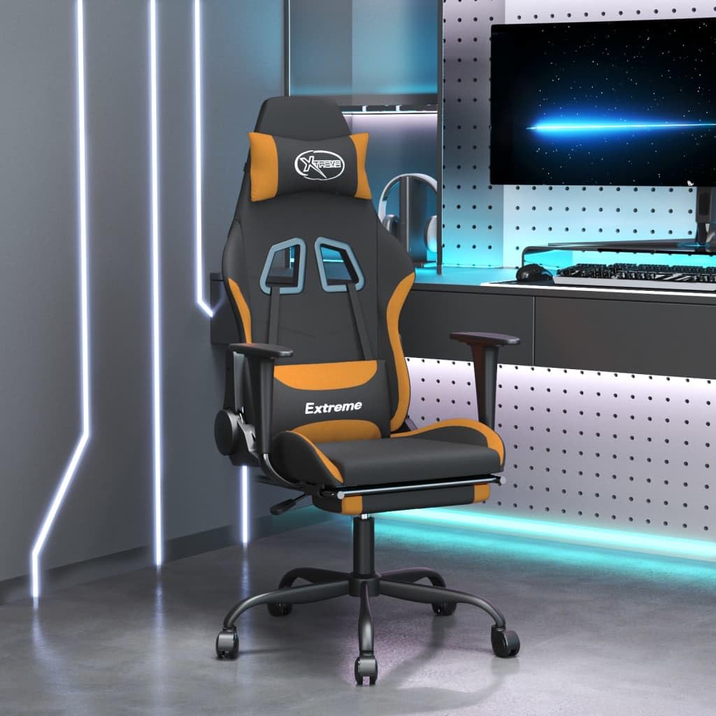 vidaXL Adjustable Gaming Chair with Footrest in Vibrant Black and Dark Orange - Comfortable and Durable Polyester Fabric Build - Ideal for Gamers and Professionals