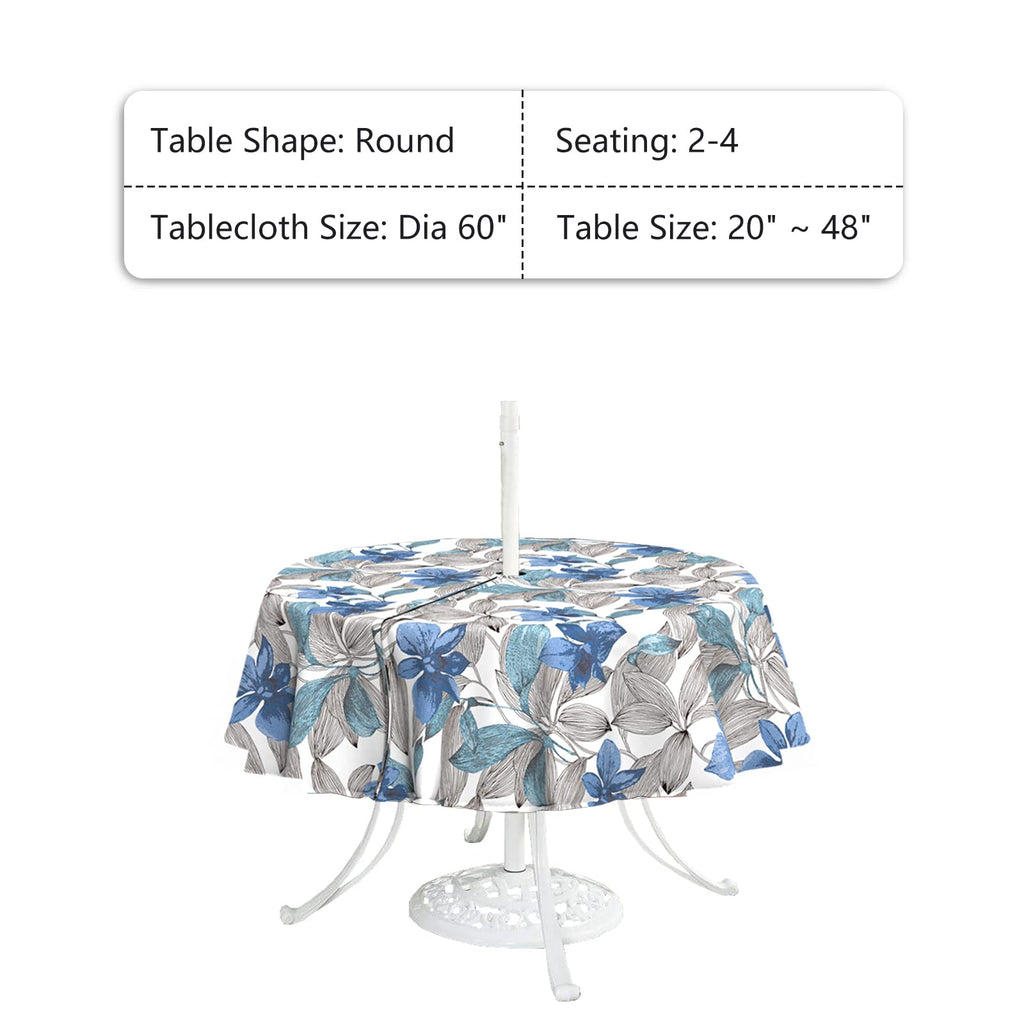 Lvtxiii Outdoor Tablecloth With Umbrella Hole And Zipper, 60 Inch Water-Repellent Patio Table Cloth, Round Table Covers For Backyard Garden, Clemens Noir Blue