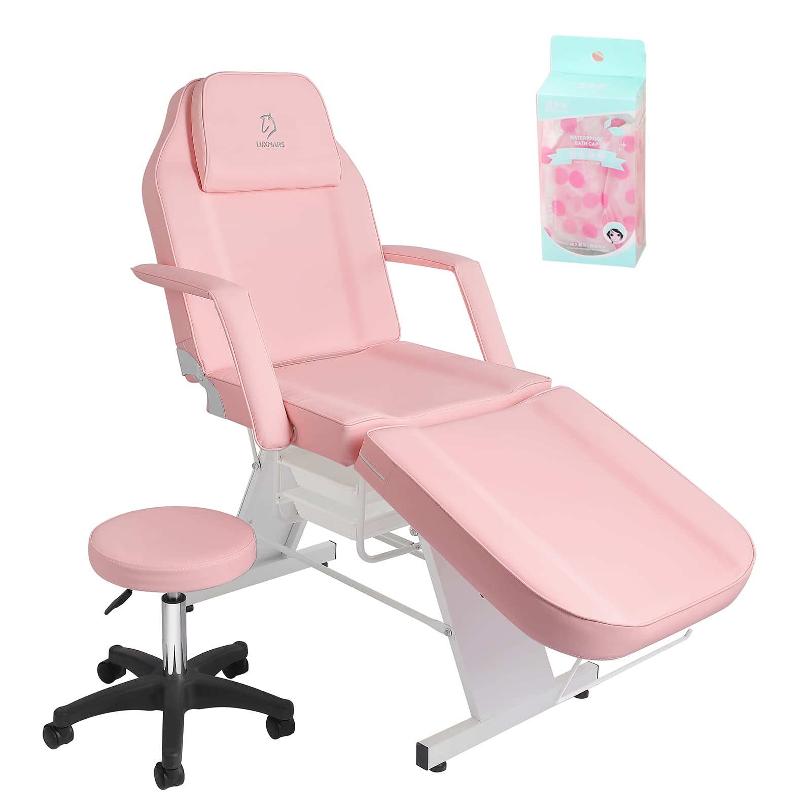 LUXMARS Facial Chair, Tattoo Chair Massage Bed with Hydraulic Stool for Professional Massage Facial Lash Beauty Treatment Spa, P