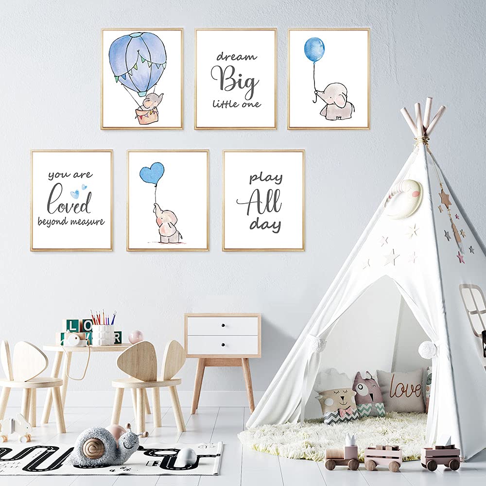 Iiiluyot Inspirational Elephant Decor, Baby Boy Nursery Wall Art Prints, Cute Elephant Nursery Wall, Dream Big Little One Decora