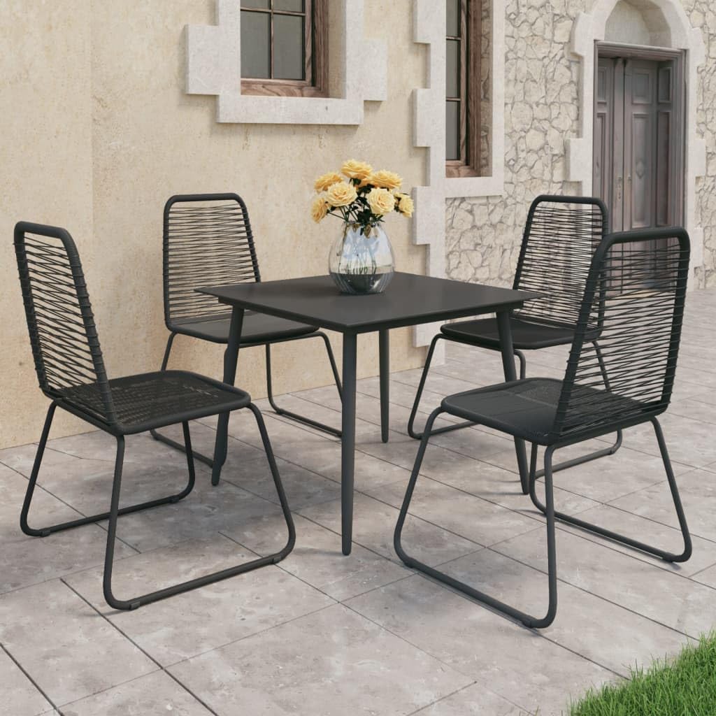 vidaXL Modern 3 Piece Patio Dining Set - Black PVC Rattan, Powder-Coated Steel Frame, Glass Top Table - Ideal for Garden, Patio, Terrace