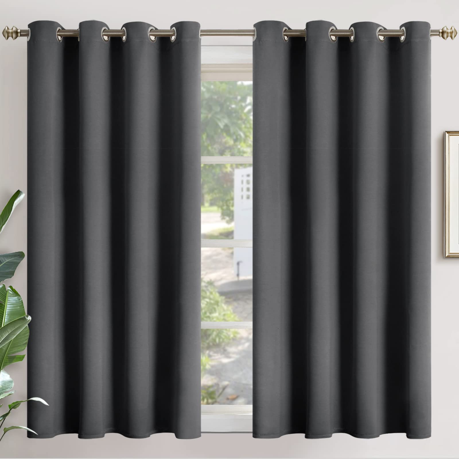 YoungsTex Dark Grey Blackout Curtains 45 Inches Length - Thermal Insulated with Grommet Room Darkening Curtain Drapes for Bedroo