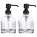 2 Pcs Thick clear glass Jar Hand Soap Dispenser Bathroom with Matte Black Stainless Steel Pump, 12ounce clear Boston Round Bottl