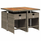 vidaXL Patio Dining Set - 5 Piece Gray Poly Rattan Furniture with Cushions - Foldable Chairs, Acacia Wood Tabletop, Outdoor/Garden/Backyard