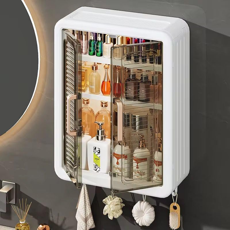 Coltan Modern NoDrill Bathroom Shelf & WallMounted Kitchen Storage Cabinet | MultiPurpose Organizer With Hooks | Dustproof Do