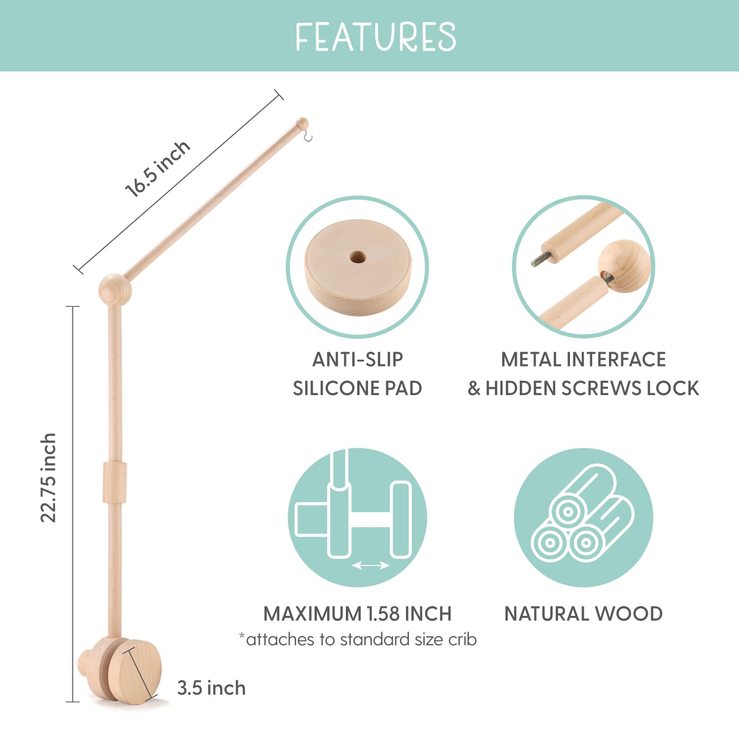 The Peanutshell Safari Crib Mobile For Boys Or Girls, Wooden Musical Baby Mobiles With 12 Lullabies, Elephant, Giraffe, Zebra, M