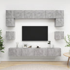 vidaXL TV Cabinet Set 8 Piece Home Indoor Hanging Wall-Mounted Stereo Plasma HiFi Cabinet TV Stand Unit Furniture Concrete Gray Engineered Wood