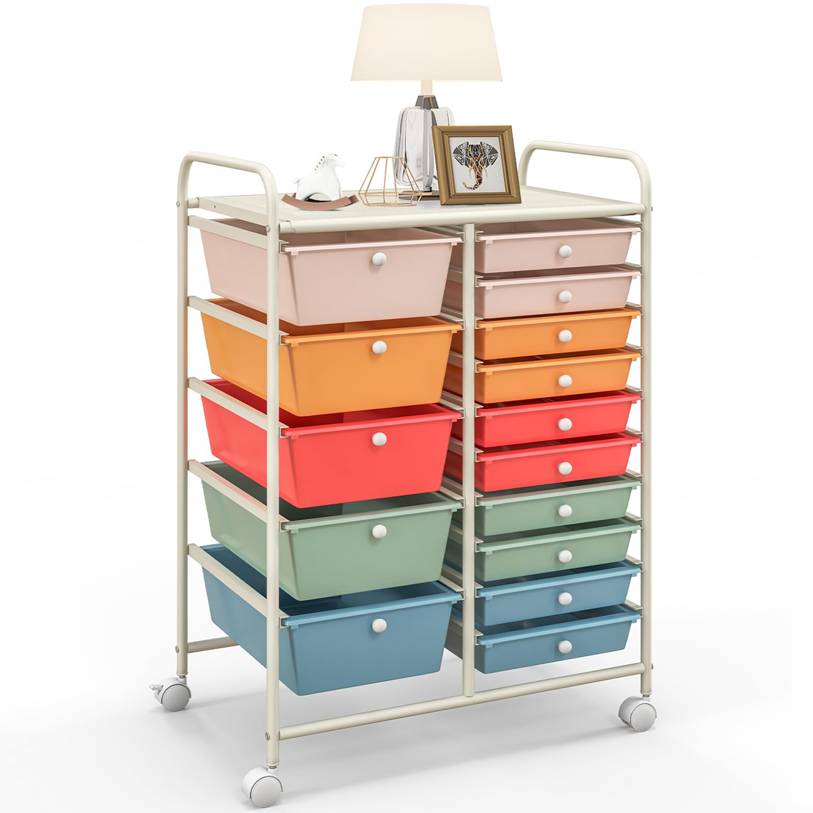 Silkydry 15 Drawers Rolling Storage Cart, Craft Cart Organizer With Lockable Wheels For Tools, Arts, Scrapbook, Papers, Multipurpose Utility Cart For Home Office School (Mixed Color)