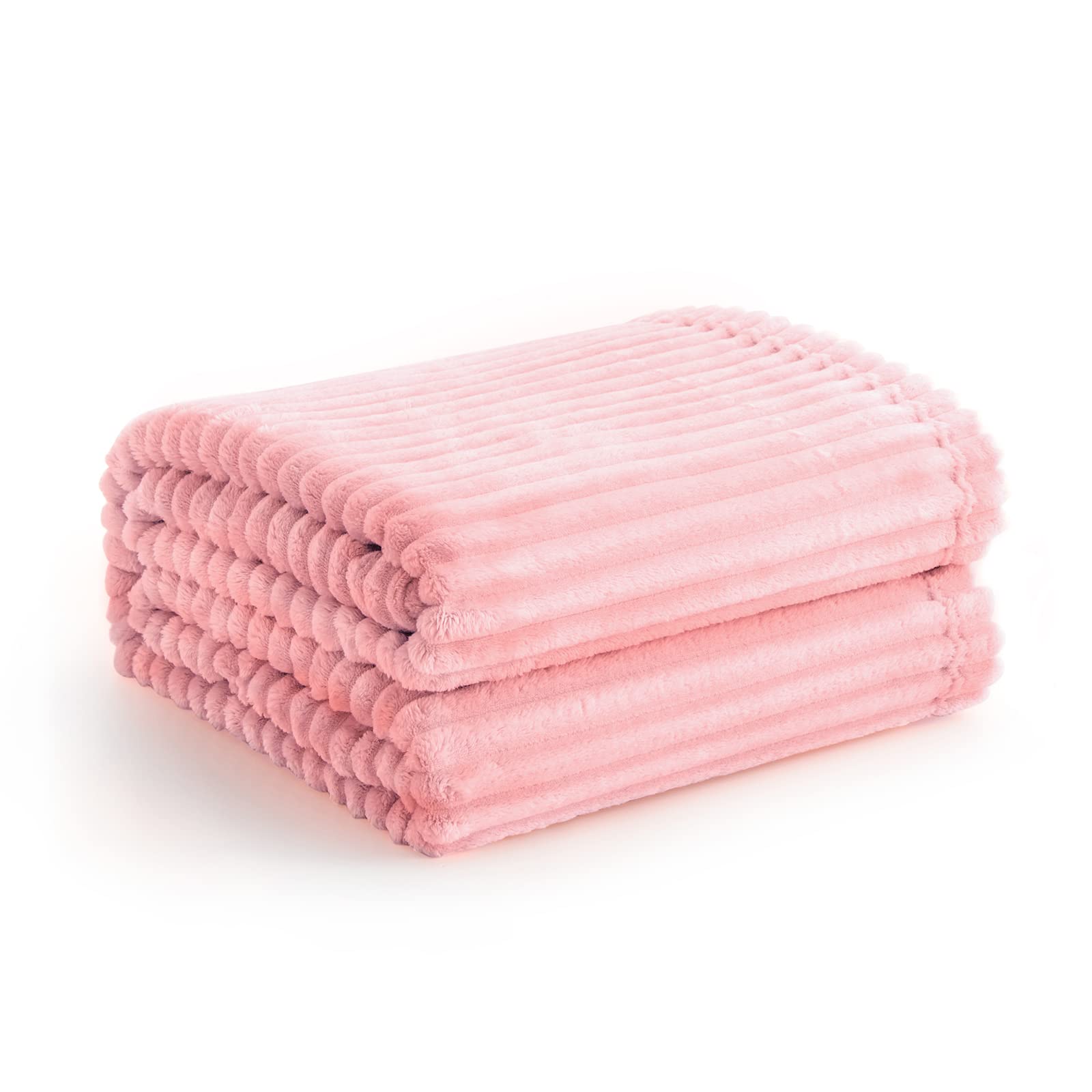 Vessia Flannel Fleece Pink Throw Blanket(50X70 Inch), 300Gsm Comfy Throw Blanket, Warm And Soft Stripe Bed Blanket, Cozy Microfi