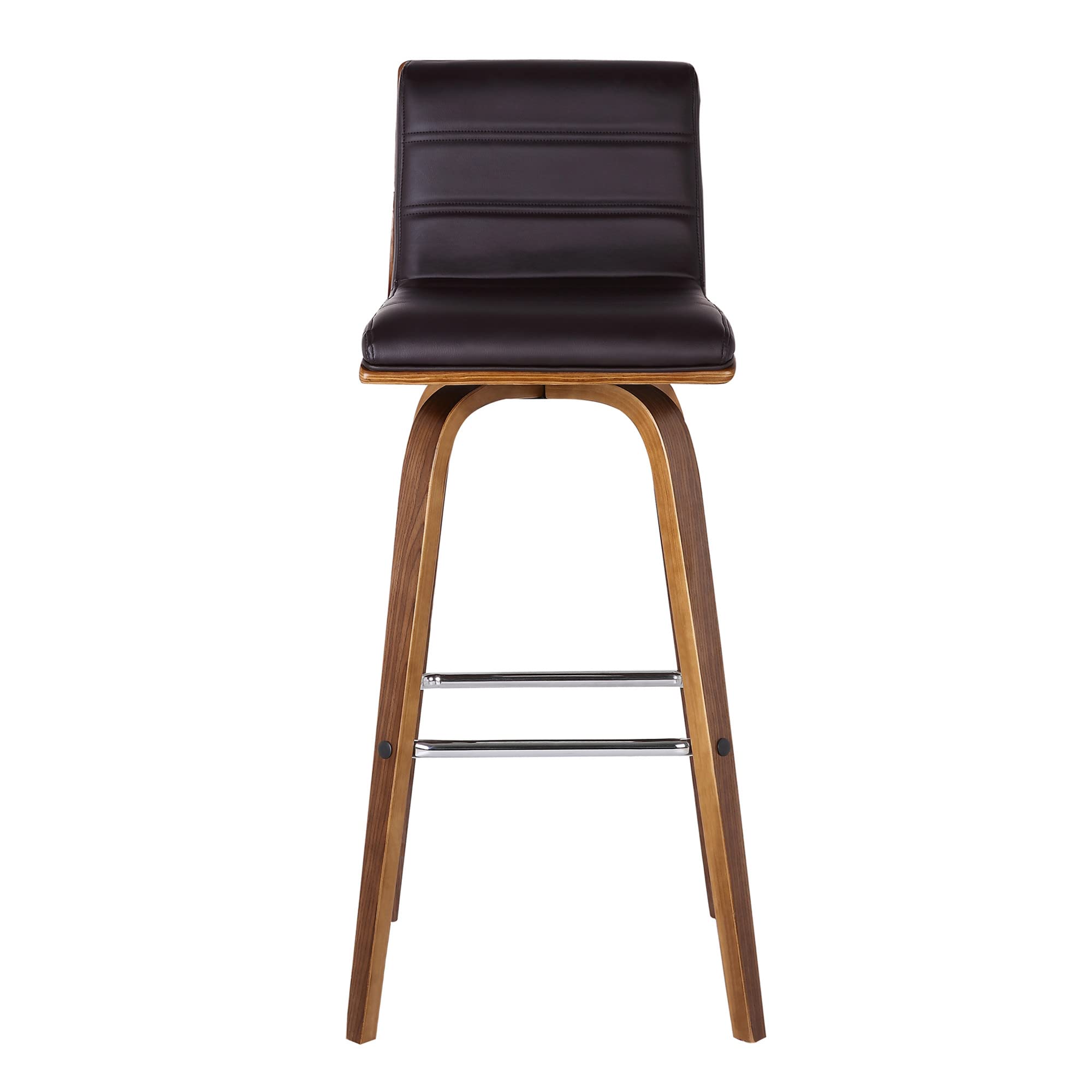 HomeRoots Wood, Faux Leather/Leatherette, Stainless Steel 30â€ Brown Faux Leather Wooden Swivel Bar Stool