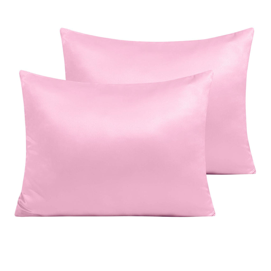 Ntbay Zippered Satin Pillow Cases For Hair And Skin, Luxury Standard Hidden Zipper Pillowcases Set Of 2, 20X26 Inches, Light Pink