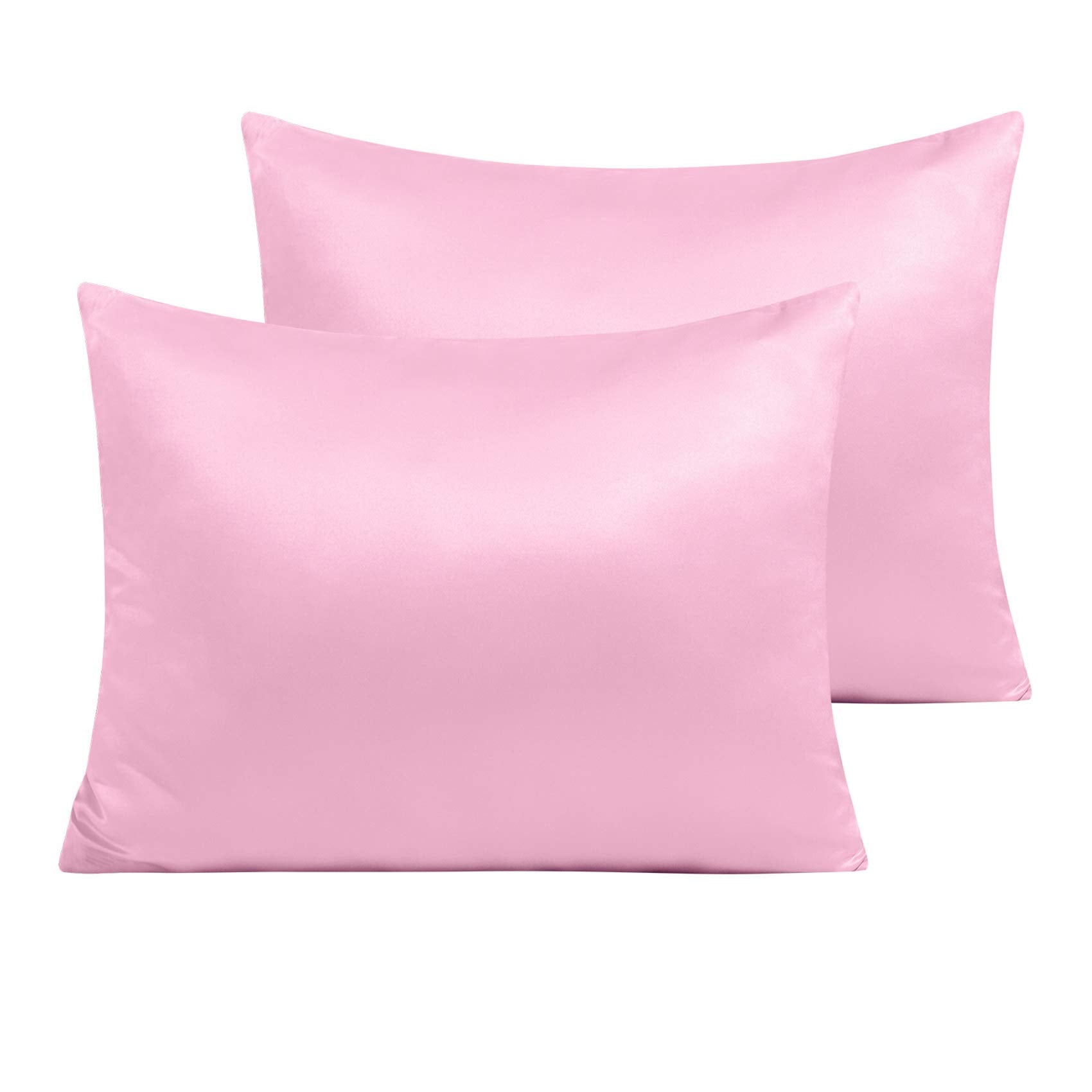 Ntbay Zippered Satin Pillow Cases For Hair And Skin, Luxury Standard Hidden Zipper Pillowcases Set Of 2, 20X26 Inches, Light Pink